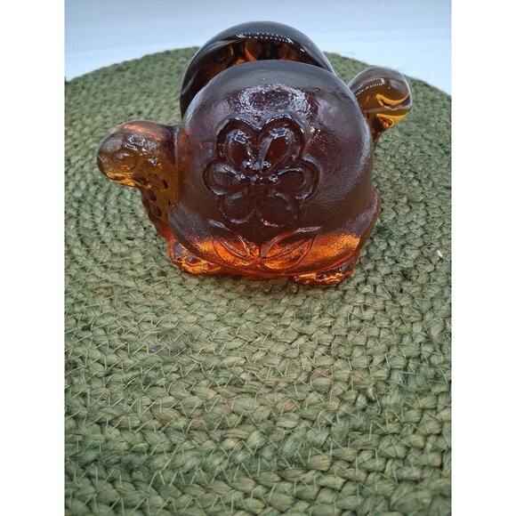 Amber Glass Turtle Bookends With Floral Detail 2-Piece Set Vintage Decorative Ac - Picture 3 of 7